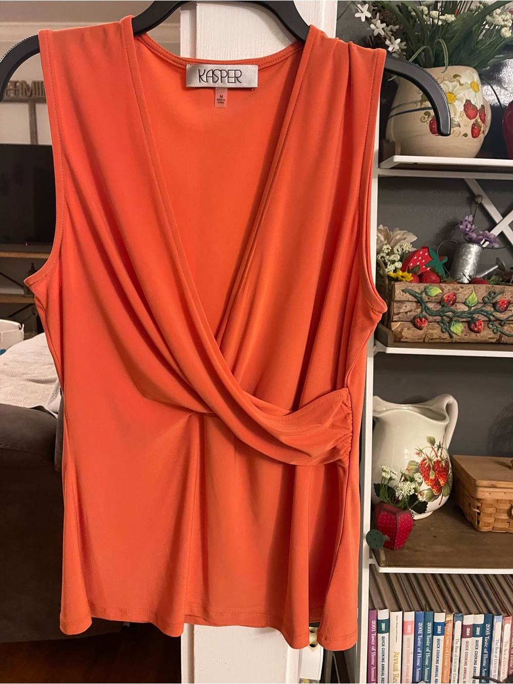 Kasper Sleeveless Wrap-Front Camisole in Bright Orange